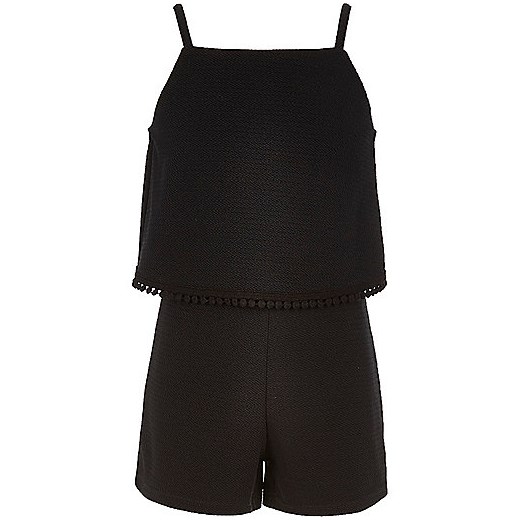 Girls black double layer playsuit  River Island   