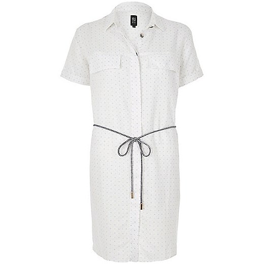 White print linen-rich shirt dress   River Island  