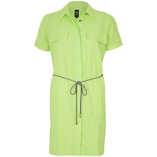 Lime linen-rich shirt dress  River Island   