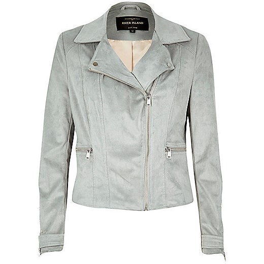 Light grey faux suede biker jacket 