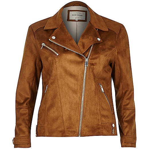 Brown faux suede biker jacket 
