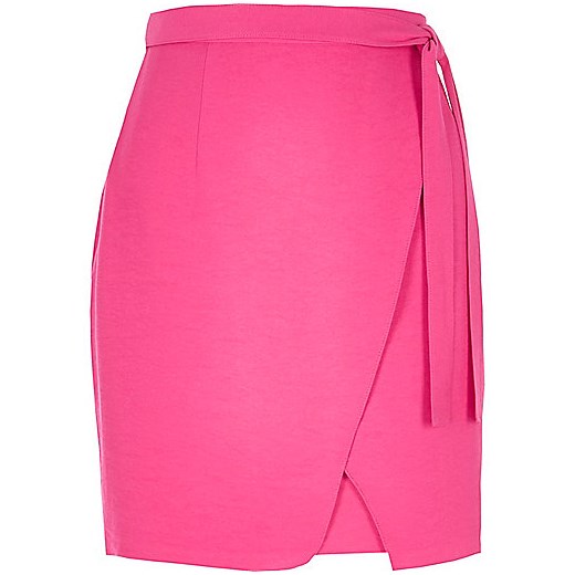 Pink wrap front mini skirt  River Island   