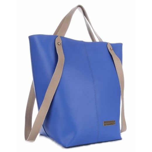 VITTORIA GOTTI Made in Italy Ekskluzywna Torba Skórzany Shopperbag XXL Jasno Niebieska z Beżem (kolory) niebieski Vittoria Gotti  PaniTorbalska