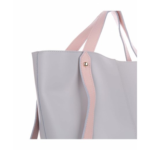 VITTORIA GOTTI Made in Italy Ekskluzywna Torba Skórzany Shopperbag XXL Jasno Szara z Różowym (kolory)