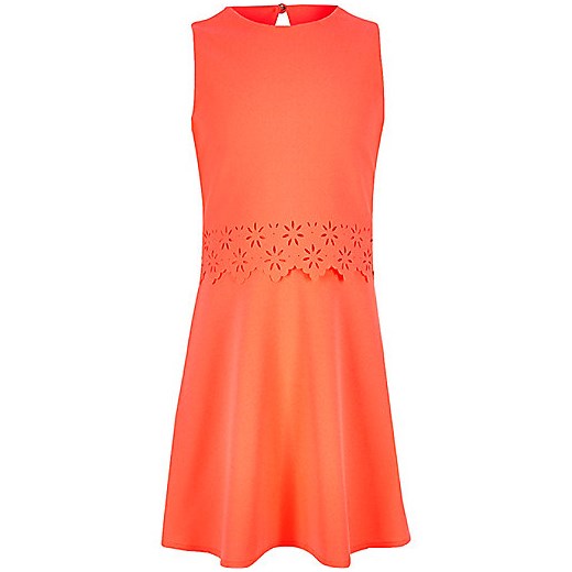 Girls coral double layer dress  River Island   