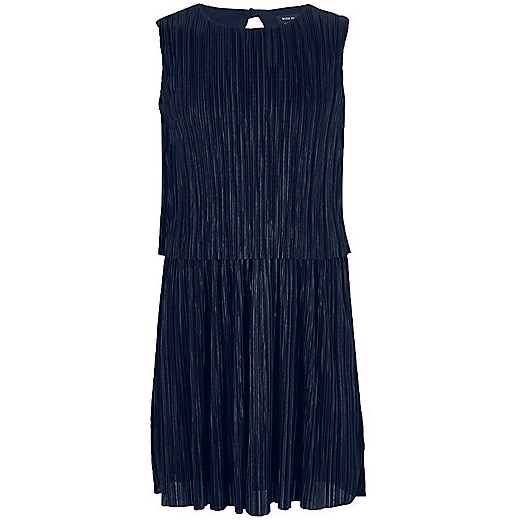 Girls navy double layer pleated dress   River Island  