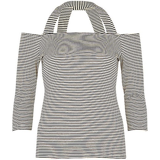 Black stripe strappy bardot top  River Island szary  