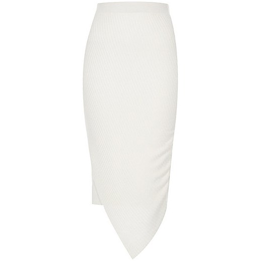 Cream ribbed asymmetric wrap skirt 