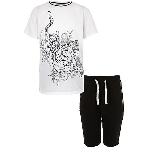 Boys white tiger print t-shirt shorts outfit  River Island   