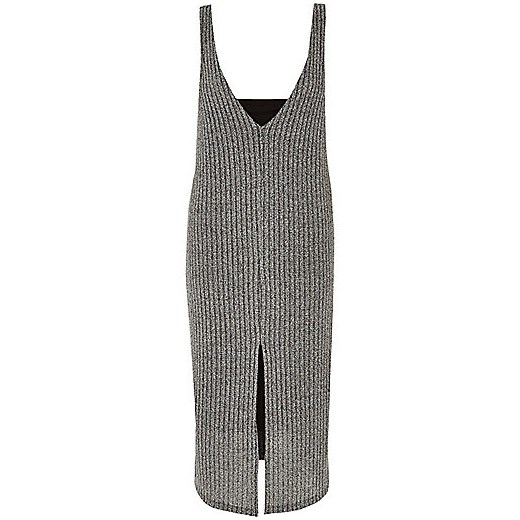 Grey ribbed double layer dress  szary River Island  