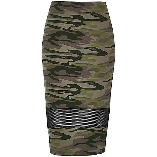 Khaki camouflage mesh panel tube skirt  River Island   