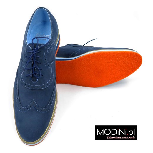 Granatowe męskie buty casualowe z pomarańczową podeszwą Faber - Obuwie Męskie pomaranczowy 43 wyprzedaż Modini 
