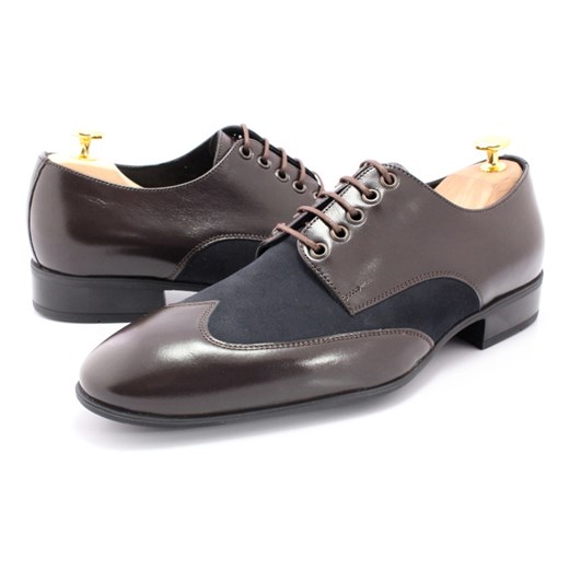 MAN FASHION 2742 BRĄZ-GRANAT - Wizytowe buty męskie w stylu casual szary Man Fashion 41 Tymoteo.pl - sklep obuwniczy