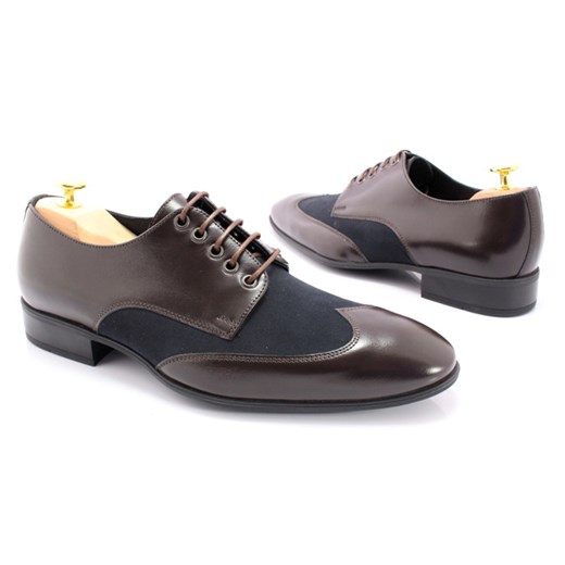 MAN FASHION 2742 BRĄZ-GRANAT - Wizytowe buty męskie w stylu casual Man Fashion szary 42 Tymoteo.pl - sklep obuwniczy
