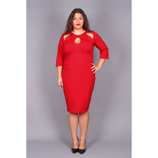 CZERWONA SUKIENKA Z GEOMETRYCZNYMI WYCIĘCIAMI SIZE++ pomaranczowy by 20inlove?by 20inlove 56/58 20inlove.pl