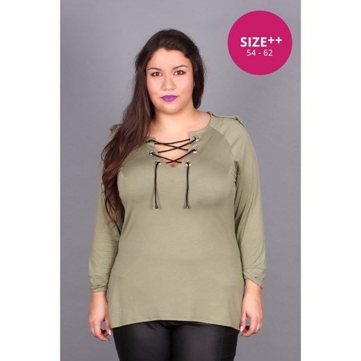 Wiązana bluzka z pagonami, khaki Size ++ by 20inlove?by 20inlove bezowy 52/54 20inlove.pl