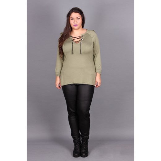 Wiązana bluzka z pagonami, khaki Size ++ bezowy by 20inlove?by 20inlove 60/62 20inlove.pl
