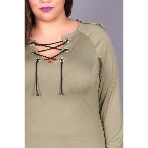 Wiązana bluzka z pagonami, khaki Size ++ bezowy by 20inlove?by 20inlove 56/58 20inlove.pl