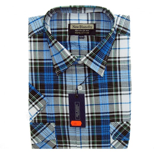 KOSZULA MĘSKA W KRATKĘ Z KORY! 42/43 *38 SUPER! New Biandly niebieski Modameskado6xl