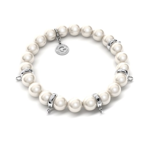Elastyczna srebrna bransoletka perły swarovski 925 : Kolor pokrycia srebra - Pokrycie Jasnym Rodem, Obwód - ~16,5 cm, Perła - SWAROVSKI CREAM