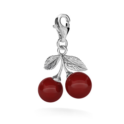 Srebrny charms dwie wisienki perły Swarovski, srebro 925 : Perła - kolory - SWAROVSKI RED CORAL, Srebro - kolor pokrycia - Pokrycie platyną