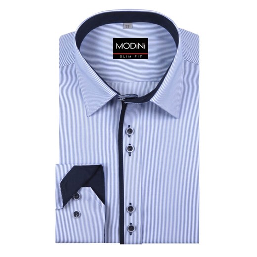 Błękitna koszula Modini w prążki A2 Modini Moda Męska niebieski 164-170 / 39-Slim okazyjna cena Modini 