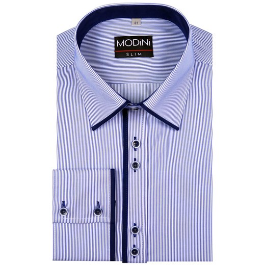 Niebieska koszula męska Modini w prążki A3 niebieski Modini Moda Męska 176-182 / 45-Regular promocja Modini 