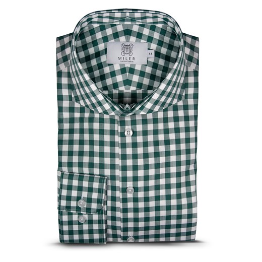 Koszula w kratę Vichy - zielona szary Miler Luxury Shirts 37  Super Slim Miler Menswear