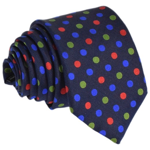 Krawat jedwabny w kolorowe grochy