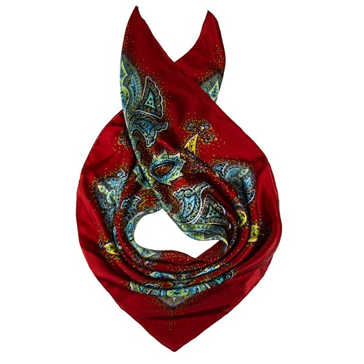 BORDOWA JEDWABNA APASZKA Z WZOREM PAISLEY Allora brazowy  