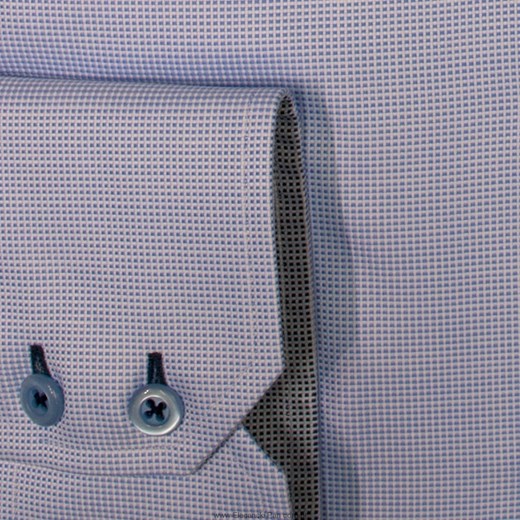 Elegancka błękitna koszula męska VAN THORN w drobną kratkę  - NORMAL FIT