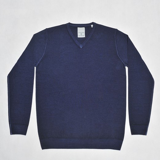 Sweter / pulower v-neck z wełny z merynosów głęboki granat