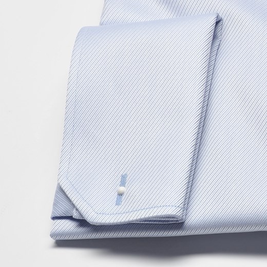 Elegancka błękitna koszula męska VAN THORN w skośna strukturę z mankietami na spinki - NORMAL FIT