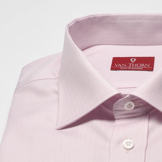 Elegancka różowa koszula męska VAN THORN w jodełkę z mankietami na spinki - NORMAL FIT