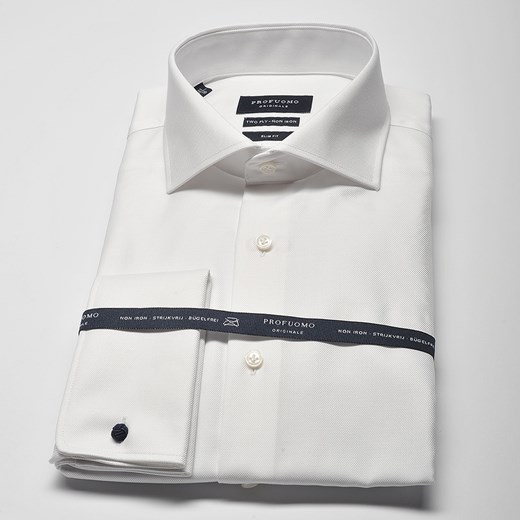 Elegancka biała koszula męska taliowana (SLIM FIT), mankiety na spinki