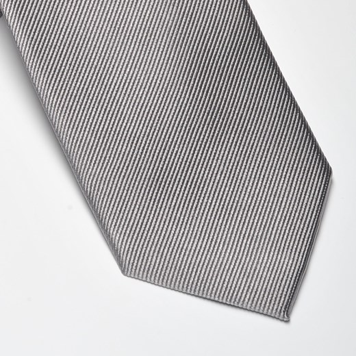 Szary krawat z jedwabiu w delikatny skośny splot - wąski 6,5cm, szary