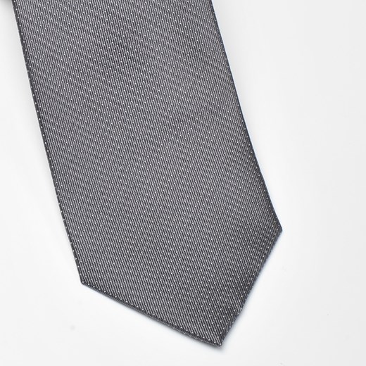 Szary jedwabny krawat w białe drobne kropki