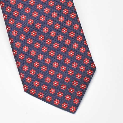 Elegancki granatowy krawat Profuomo w czerwone kwiatuszki