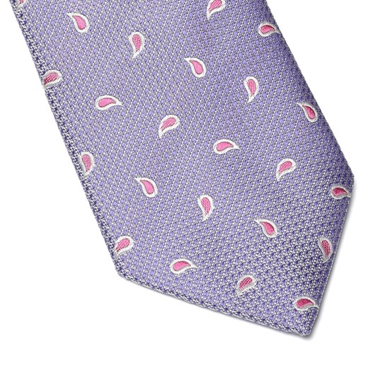 Elegancki DŁUGI fioletowy krawat Van Thorn w różowe paisley