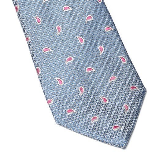 Elegancki błękitny krawat Van Thorn w różowe paisley