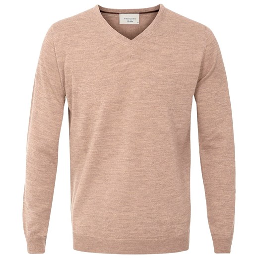Sweter / pulower v-neck z wełny z merynosów beżowy