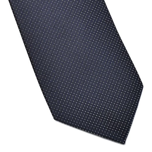 Granatowy jedwabny krawat w białe drobne kropki
