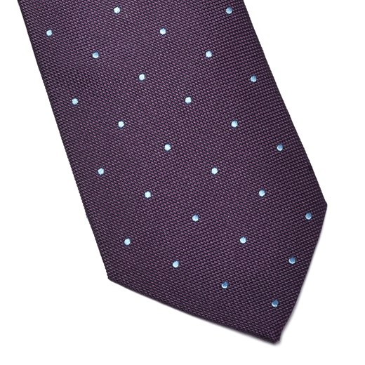 Fioletowy jedwabny krawat w błękitne kropki