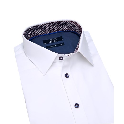 Elegancka biała koszula męska Profuomo z bordowym i granatowym kontrastem