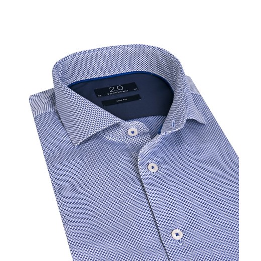 Elegancka niebieska koszula męska Profuomo z bawełny o panamowym splocie