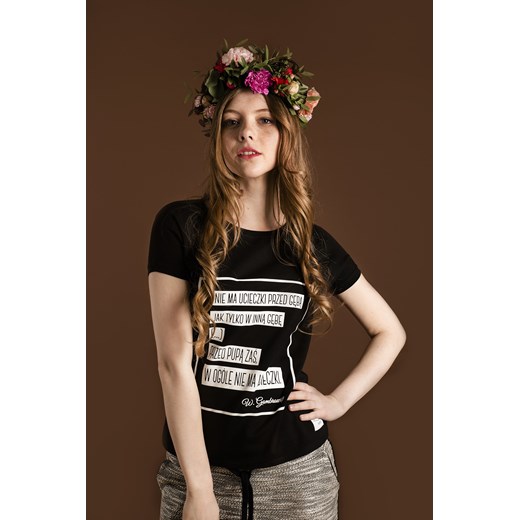 T-shirt z cytatem Witolda Gombrowicza Ferdydurke Golden Lips brazowy M;L showroom.pl
