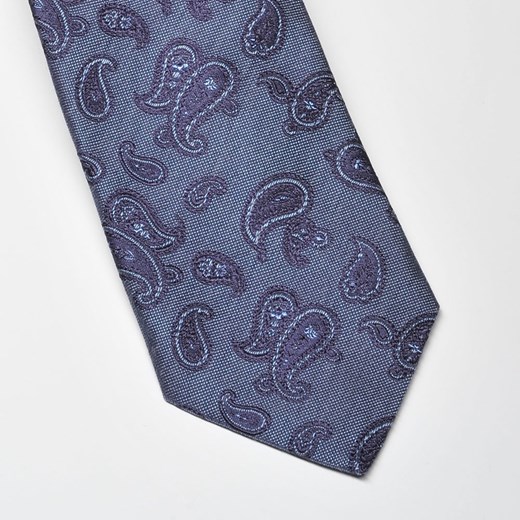 Elegancki niebieski krawat jedwabny Hemley w granatowy wzór paisley