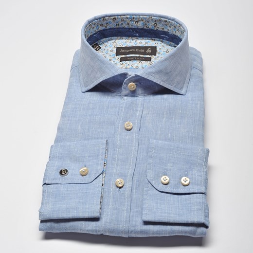 Błękitna koszula lniana Jacques Britt rozmiar 41 custom fit