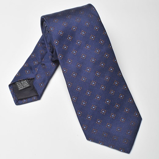 Elegancki granatowy krawat jedwabny Van Thorn w drobny wzór graficzny
