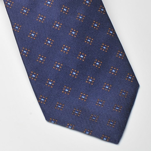 Elegancki granatowy krawat jedwabny Van Thorn w drobny wzór graficzny